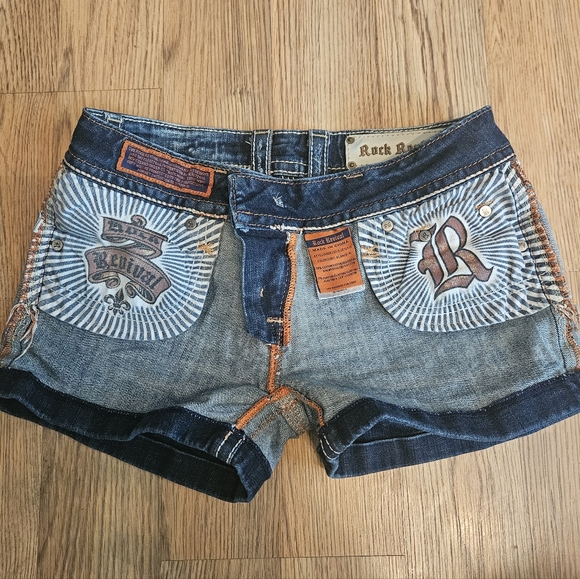 Rock Revival Dark Blue Distressed Denim Jean Shorts - Picture 3 of 4